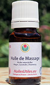 Pour confectionner une huile de massage à base d'huiles essentielles à utiliser contre les douleurs musculaires et rhumatismes, pour le chien, le chat et d'autres animaux domestiques